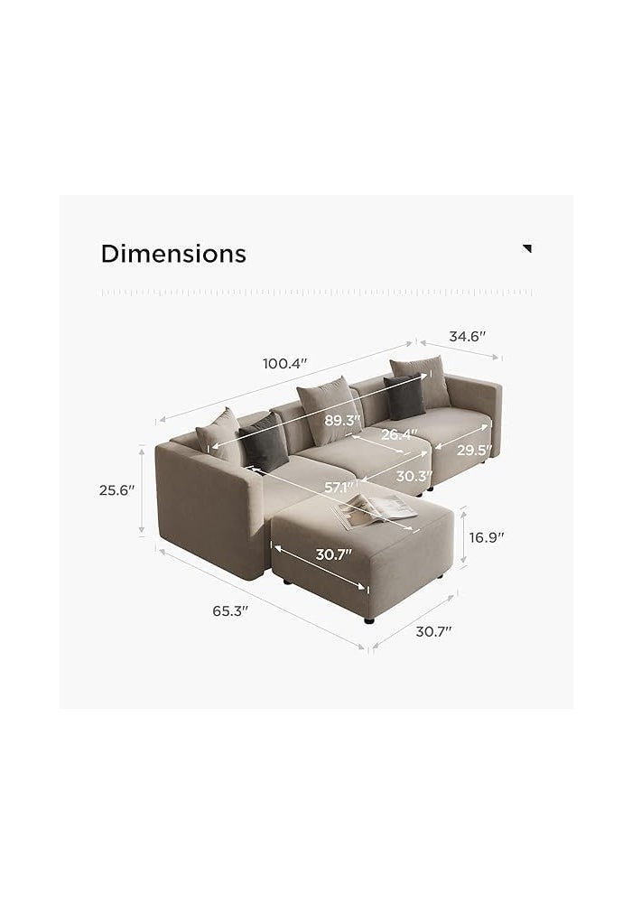 AROMA HOMES Luxury L-Shaped Modular Sectional Sofa – Contemporary Reversible Couch with Chaise Lounge for Modern Living Room (Beige) - Image 2