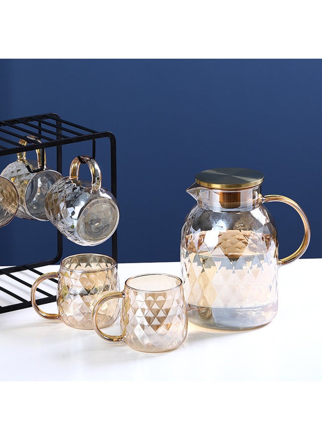 Japanese-style Glass Cold Kettle Set Heat-resistant High-temperature Teapot Cold Boiling Water Cup Pot Household Cold Kettle Pot Cup-Capacity:Blue Ling Pot 1.8+2 Cups (No Bracket, No Frame) - Image 5