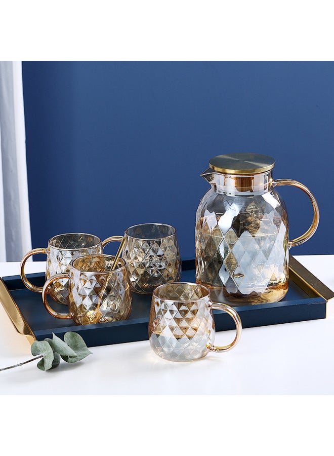 Japanese-style Glass Cold Kettle Set Heat-resistant High-temperature Teapot Cold Boiling Water Cup Pot Household Cold Kettle Pot Cup-Capacity:Blue Ling Pot 1.8+2 Cups (No Bracket, No Frame) - Image 4