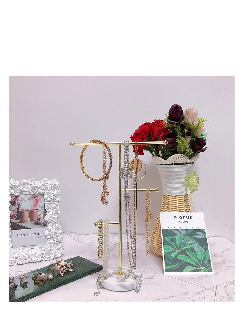 KASTWAVE Jewelry Necklace Display Holder T-Bar Jewelry Organizer Stand Plated Metal Tabletop Jewelry Organizer Tower for Hanging Pendant Earring Bracelet Rings Keys Watches Accessories - Image 2