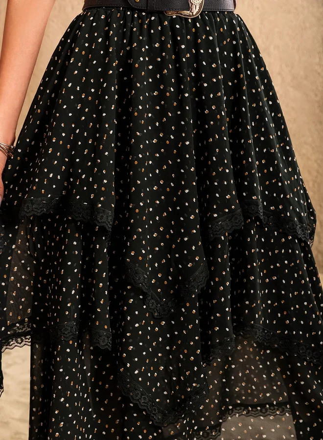 تايك تو Take Two All Over Print Asymmetric Hem A-Line Midi Skirt