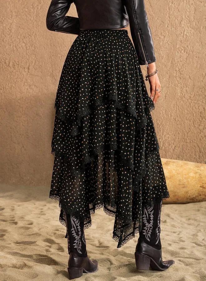 تايك تو Take Two All Over Print Asymmetric Hem A-Line Midi Skirt