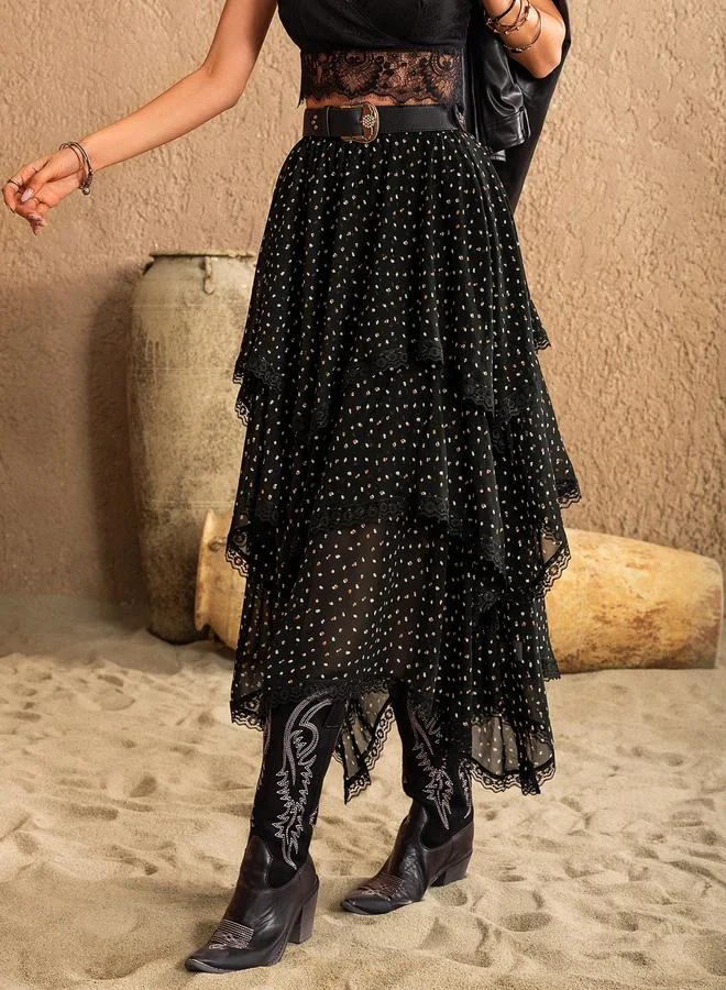 تايك تو Take Two All Over Print Asymmetric Hem A-Line Midi Skirt