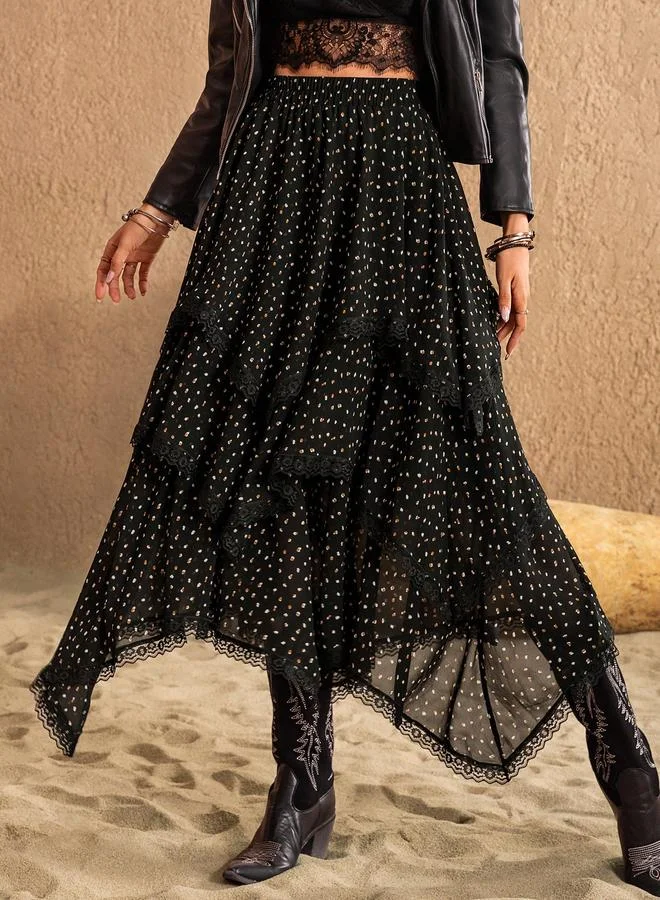تايك تو Take Two All Over Print Asymmetric Hem A-Line Midi Skirt