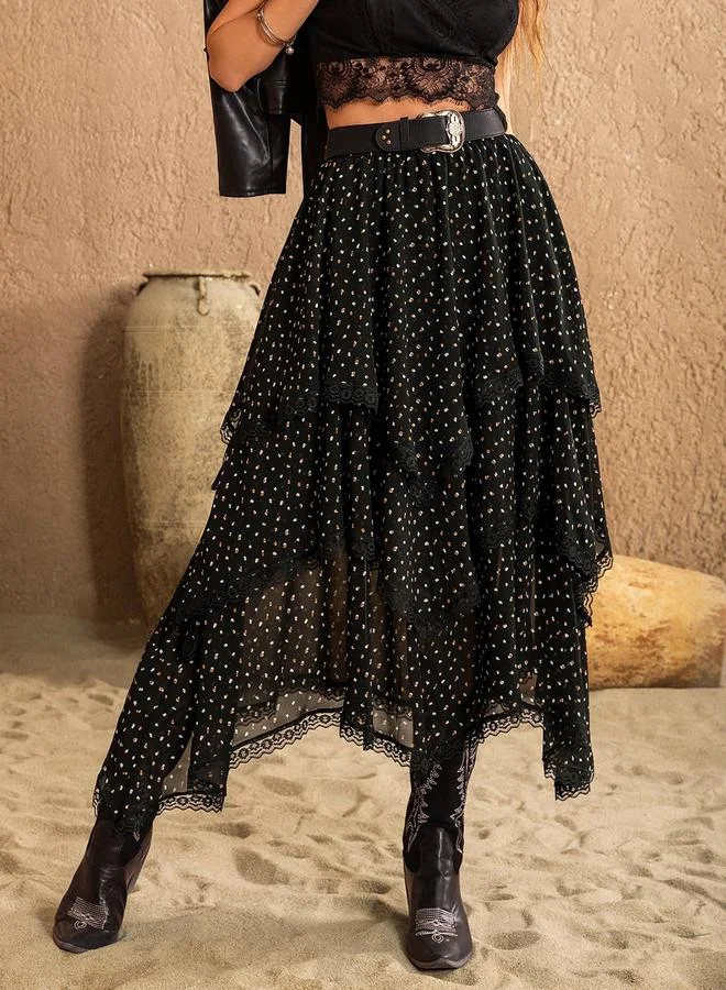 تايك تو Take Two All Over Print Asymmetric Hem A-Line Midi Skirt