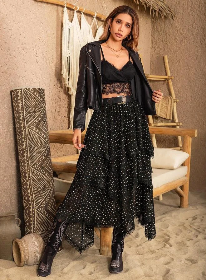 تايك تو Take Two All Over Print Asymmetric Hem A-Line Midi Skirt