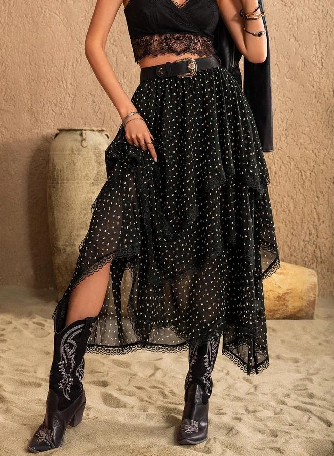 تايك تو Take Two All Over Print Asymmetric Hem A-Line Midi Skirt