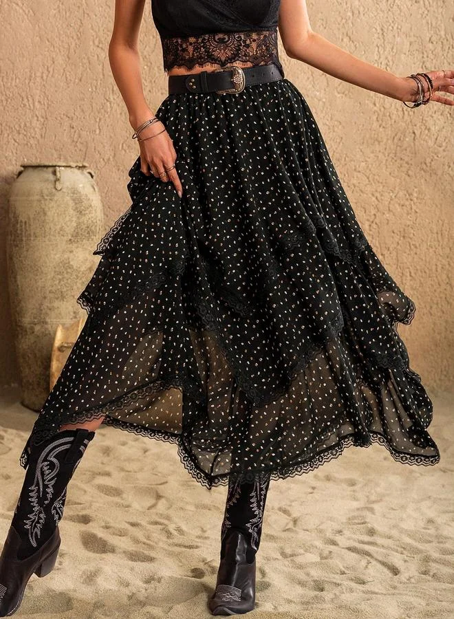 تايك تو Take Two All Over Print Asymmetric Hem A-Line Midi Skirt