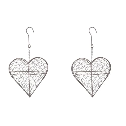 HANABASS 2 Pcs Floral Cage Floral Chicken Wire for Arrangements Wire Wreath Frame Hanger Heart Shape Succulent Planter Hanging Air Plant Holder for Home Garden Decor(No Plants) - Image 1