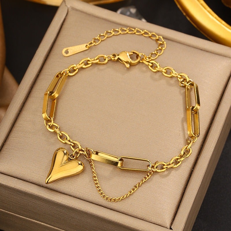 Vital Women's Vintage Titanium Steel Bracelet Set - Heart, Butterfly, Bow & Geometric Designs, Anniversary Gift