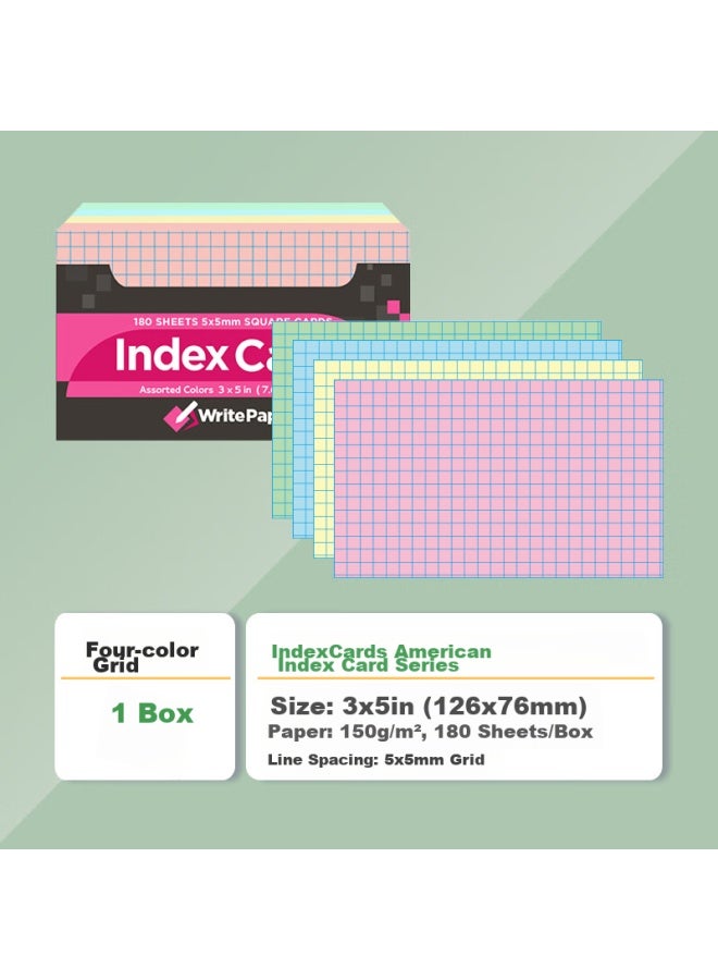 Kaisa Index Cards, 180 Pieces, Four Colors, Sticky Notes, Record Cards, Classification Labels, Grid Cards, English Vocabulary Learning Cards, Ks-5354 - Image 1