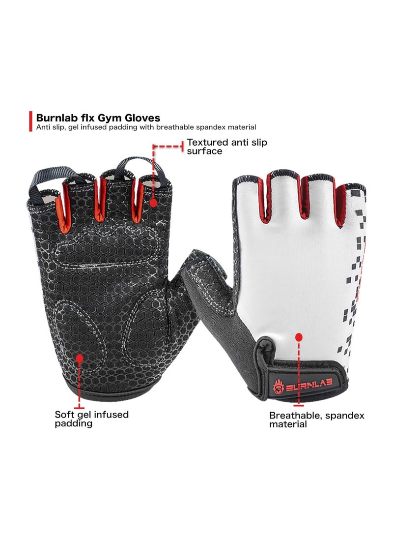 BURNLAB - Burnlab Flex Gym Gloves for Men and Women - Ideal for Weightlifting, Cycling, Crossfit, Offers Good Grip and Soft Padding (Large , White) - Image 1