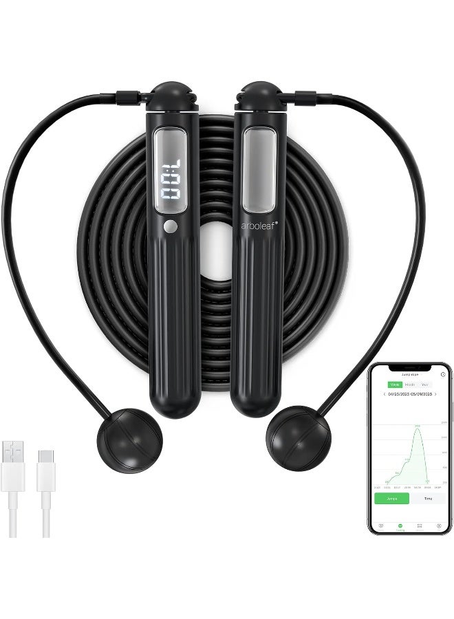 arboleaf Smart Jump Rope, Cordless & Rechargeable Jump Ropes for Fitness with Counter, App Data Analysis Jumping Rope, Adjustable Anti-Tangle PVC Black Jump Rope for Men, Women, Kids - Indoor/Outdoor - Image 1