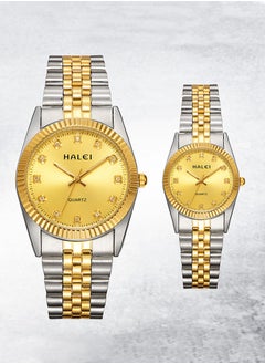 HALEI HALEI Couple Pair Watch Quartz Simple Couple Watch  Pair Watch Stainless Steel Strap Golden Dial  356ML  - Image 2