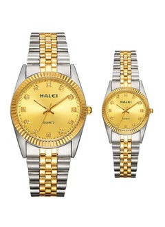 HALEI HALEI Couple Pair Watch Quartz Simple Couple Watch  Pair Watch Stainless Steel Strap Golden Dial  356ML  - Image 1