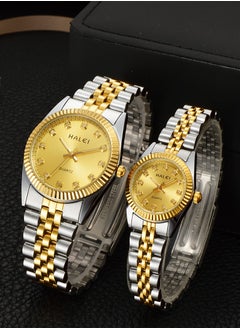 HALEI HALEI Couple Pair Watch Quartz Simple Couple Watch  Pair Watch Stainless Steel Strap Golden Dial  356ML  - Image 4