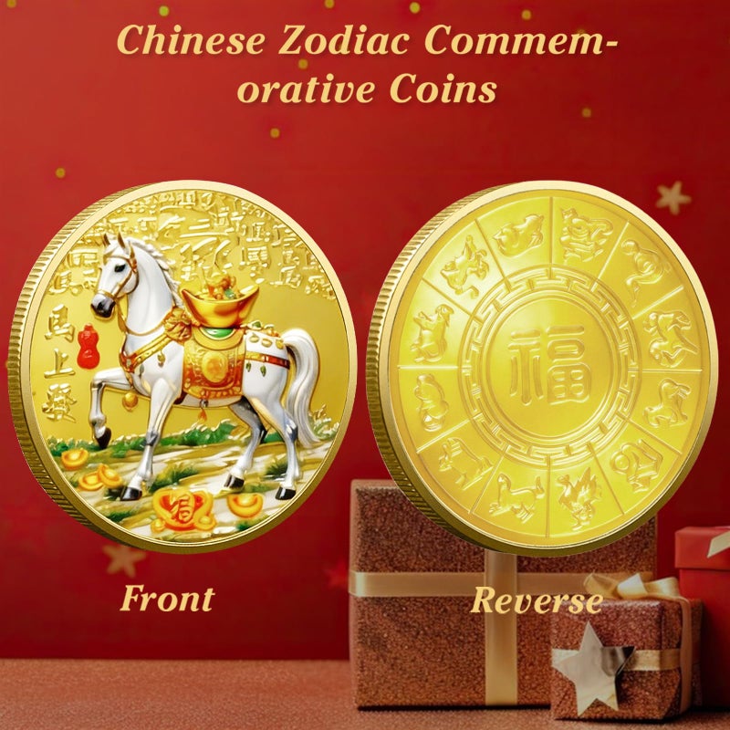 LAIAMER 10 Pcs Chinese Horse Coin 2026 Year of The Horse Zodiac Coin Gold Chinese Lucky Coin for Lunar Year Zodiac Blessing Souvenir Gifts with Protective Case - Image 5