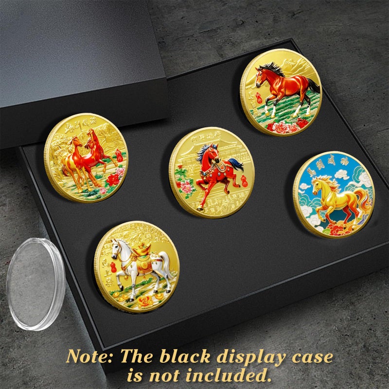 LAIAMER 10 Pcs Chinese Horse Coin 2026 Year of The Horse Zodiac Coin Gold Chinese Lucky Coin for Lunar Year Zodiac Blessing Souvenir Gifts with Protective Case - Image 2