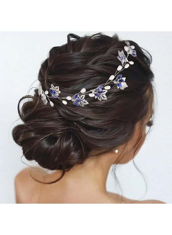 Campsis Bride Wedding Hair Vine Silver Leaf Pearl Bridal Hair Piece Flower Crystal Hair Breath Accessories For Women And Girls Prom Dinner Photography - Image 2