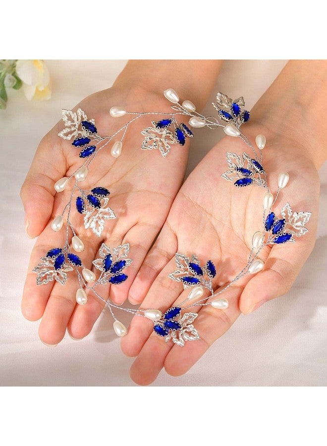 Campsis Bride Wedding Hair Vine Silver Leaf Pearl Bridal Hair Piece Flower Crystal Hair Breath Accessories For Women And Girls Prom Dinner Photography - Image 4