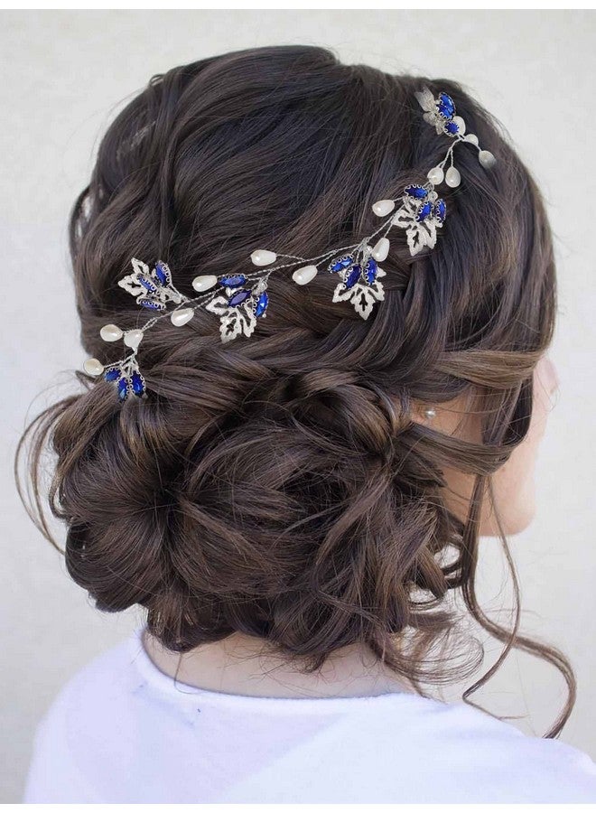 Campsis Bride Wedding Hair Vine Silver Leaf Pearl Bridal Hair Piece Flower Crystal Hair Breath Accessories For Women And Girls Prom Dinner Photography - Image 1
