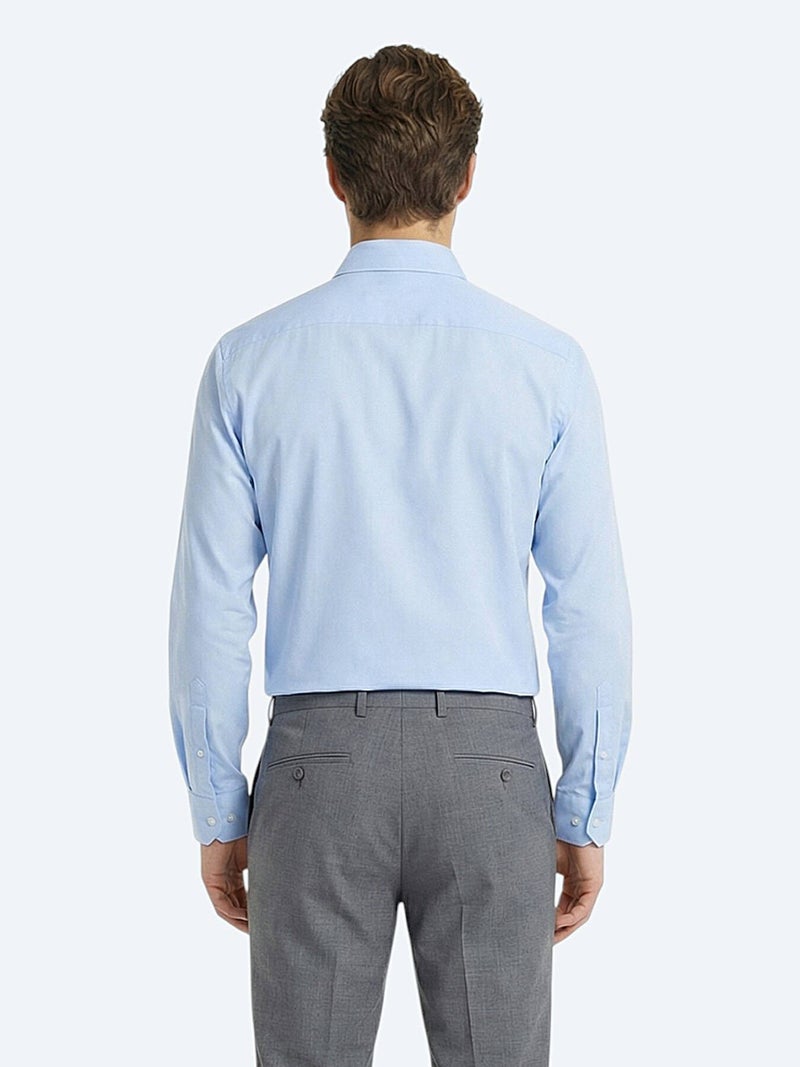 Kip Blue Plain Regular Fit Long Weaving Classical 100% Cotton Shirt - Image 5