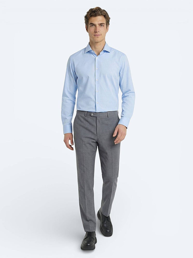 Kip Blue Plain Regular Fit Long Weaving Classical 100% Cotton Shirt - Image 2