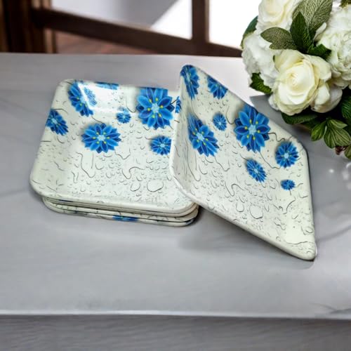 BHOJANWARE Stylish Melamine Square Small Snack Plates Set of 6- Serving and Kitchen Utensils (Size-5.5 Inch/ 14 CM) - Image 1