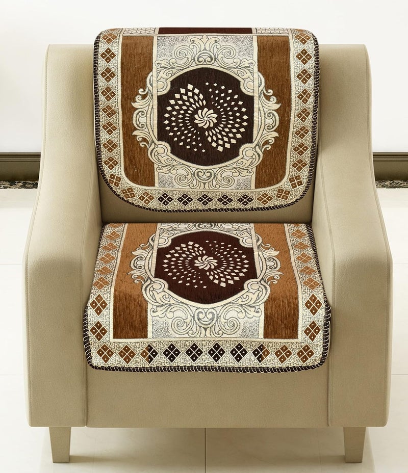 Jayvaam Sawna Homes Chenille Sofa Cover Set 5 Seater Living Room 3 Seater 2 Seater Sofa Slip Covers Home Premium Furniture Protector Panels Sofa Couch Office 10 Piece Chiku Coffee - Image 3
