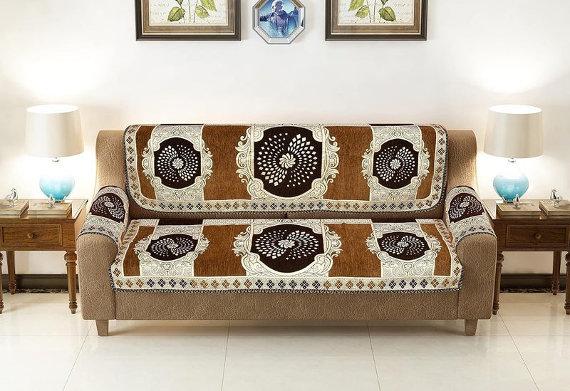 Jayvaam Sawna Homes Chenille Sofa Cover Set 5 Seater Living Room 3 Seater 2 Seater Sofa Slip Covers Home Premium Furniture Protector Panels Sofa Couch Office 10 Piece Chiku Coffee - Image 2