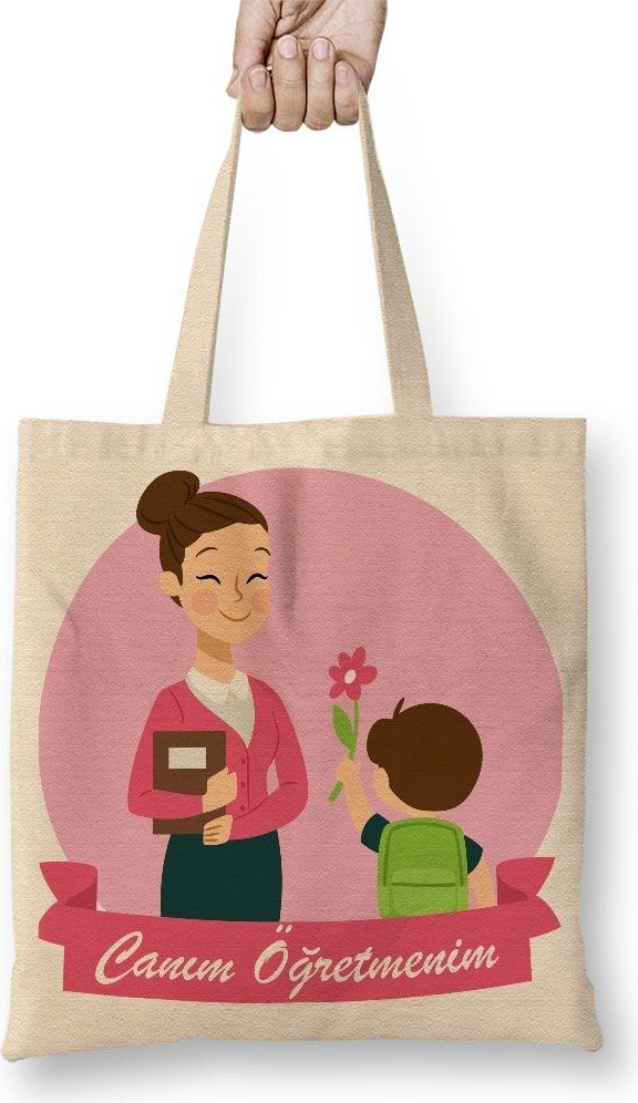 Baskı Dükkanı Print Shop November 24 Special Teachers' Day Cloth Bag Long Handle
