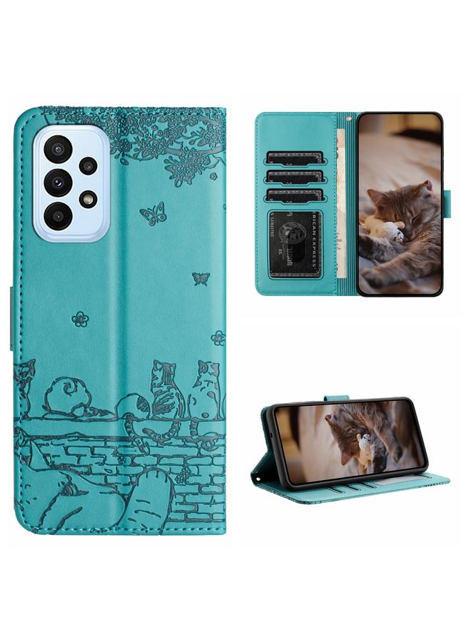 اس-توب جراب لهاتف Samsung Galaxy A23 مصنوع من الجلد بنقشة قطة مع حبل - Image 1