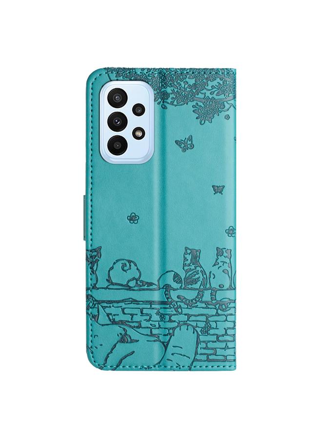 اس-توب جراب لهاتف Samsung Galaxy A23 مصنوع من الجلد بنقشة قطة مع حبل - Image 3