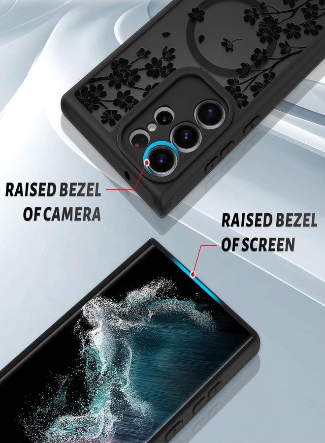 OOK Case for Samsung Galaxy S22 Ultra 6.8 Inch (Wireless Charging Compatible) Cherry Blossom Black Floral Flowers Phone Cover Soft TPU + Hard PC Anti-Scratch Shockproof Magnetic Cute Case for Women - Image 3