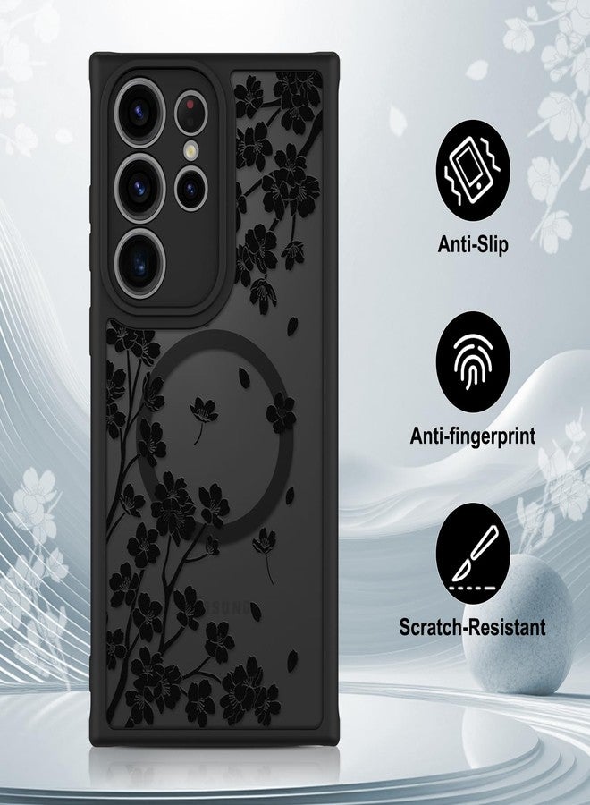 OOK Case for Samsung Galaxy S22 Ultra 6.8 Inch (Wireless Charging Compatible) Cherry Blossom Black Floral Flowers Phone Cover Soft TPU + Hard PC Anti-Scratch Shockproof Magnetic Cute Case for Women - Image 5