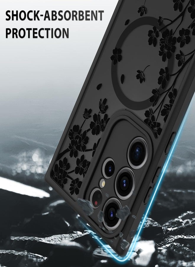 OOK Case for Samsung Galaxy S22 Ultra 6.8 Inch (Wireless Charging Compatible) Cherry Blossom Black Floral Flowers Phone Cover Soft TPU + Hard PC Anti-Scratch Shockproof Magnetic Cute Case for Women - Image 4