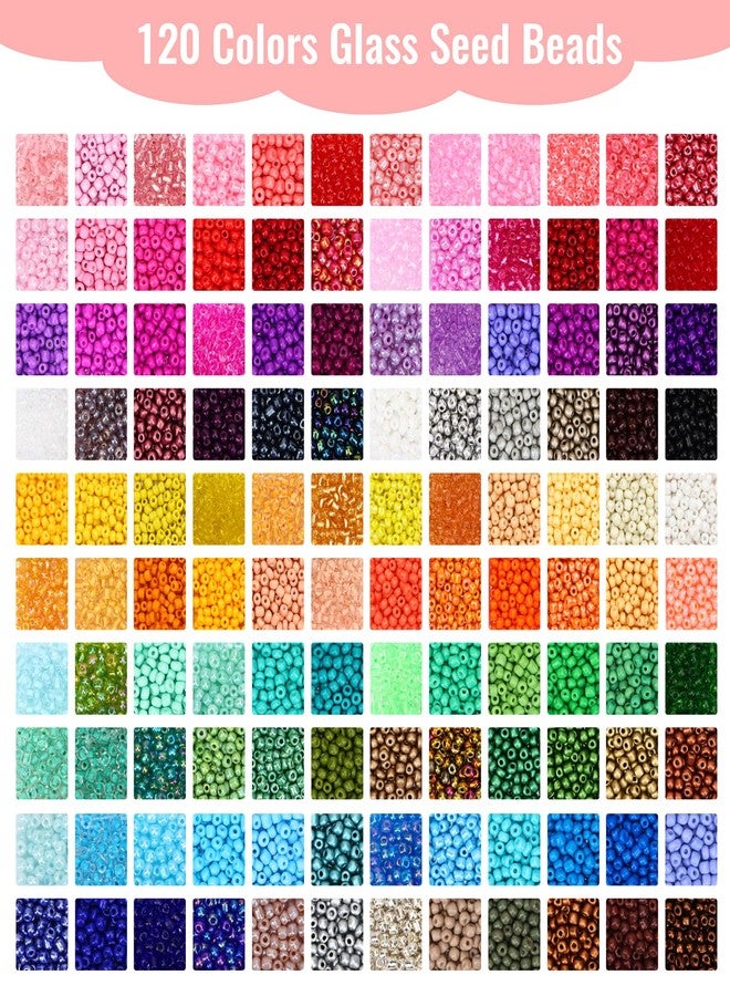 QUEFE 120 Colors Friendship Bracelet Kit 4mm Glass Seed Beads 15600pcs Beads for Bracelet Making Kit Accessories Charms and Pendants Kit for or DIY Jewelry Making Girls Craft - Image 3