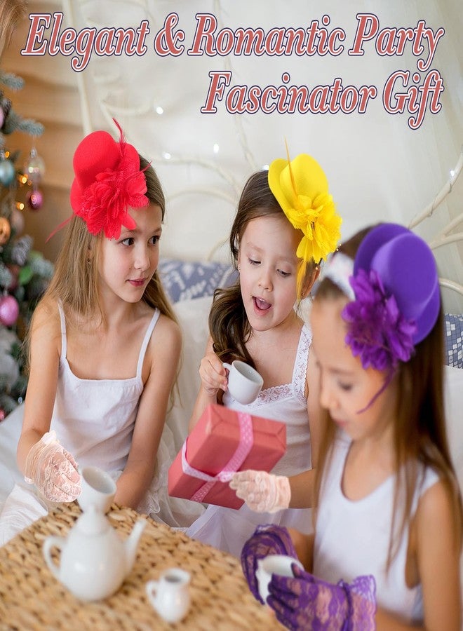 JaGely 18 Pcs Girls Tea Party Supplies Girls Mini Tea Party Hat and Gloves Lace Folding Fan(Bright Colors) - Image 4