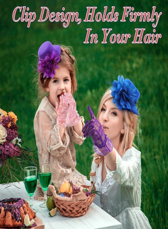 JaGely 18 Pcs Girls Tea Party Supplies Girls Mini Tea Party Hat and Gloves Lace Folding Fan(Bright Colors) - Image 5