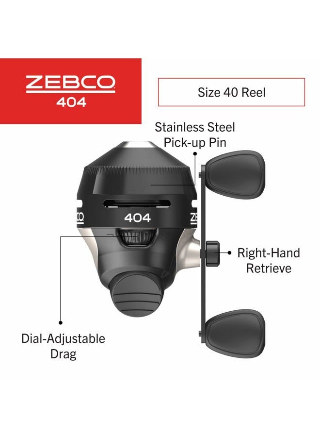 Zebco 404 Spincast Fishing Reel, Size 40 Reel, Right-Hand Retrieve, Built-in Bite Alert, Durable All-Metal Gears, Stainless Steel Pick-up Pin, Pre-Spooled with 15-Pound Zebco Fishing Line, Black - Image 2