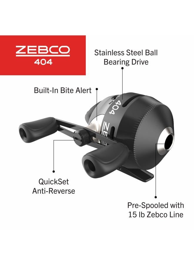 Zebco 404 Spincast Fishing Reel, Size 40 Reel, Right-Hand Retrieve, Built-in Bite Alert, Durable All-Metal Gears, Stainless Steel Pick-up Pin, Pre-Spooled with 15-Pound Zebco Fishing Line, Black - Image 3