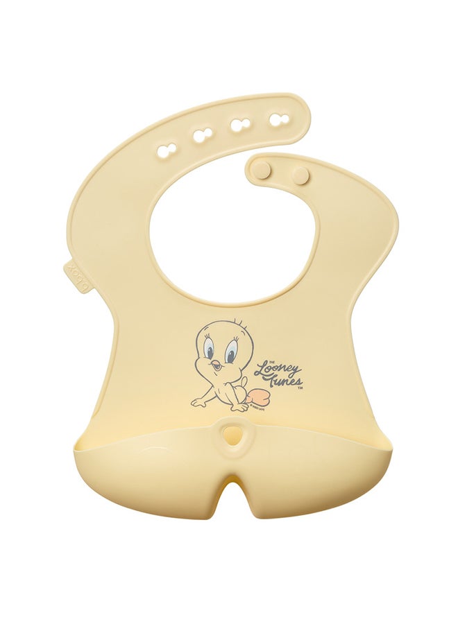 b.box Looney Tunes Silicone Bib, Stay open Catcher, Rolls for Easy on the go use, Non-stick silicone, Adjustable, Tapered Fit, Dishwasher Safe, From 4m+ - Image 1