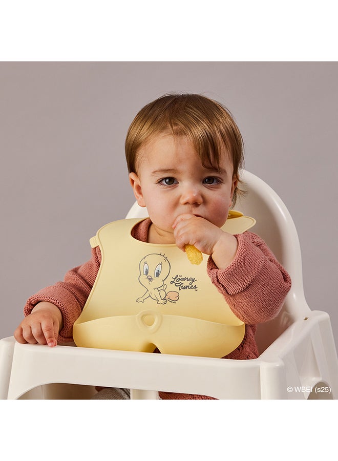 b.box Looney Tunes Silicone Bib, Stay open Catcher, Rolls for Easy on the go use, Non-stick silicone, Adjustable, Tapered Fit, Dishwasher Safe, From 4m+ - Image 5