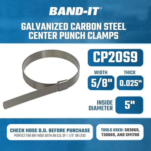 BAND-IT CP20S9 5/8" Wide x 0.025" Thick 5" Diameter, 201 Stainless Steel Center Punch Clamp (25 Per Box) - Image 2