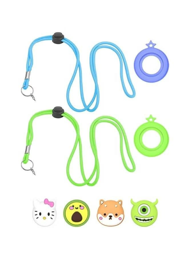 AirTag Necklace Kids, 2 Pack Holder for Apple Air Tag Toddler Silicone Hidden Case Convenient Than Wristband Bracelet Child AirTags Holder for Boys (Green, Blue) - Image 1