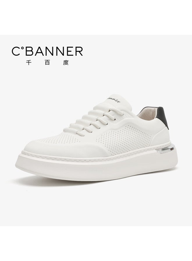 C.banner White Sneakers, Lightweight Foam Sole, Perforated Thick-soled Men's Shoes, Casual Breathable Slip-on Sneakers For Men, White, Size 38