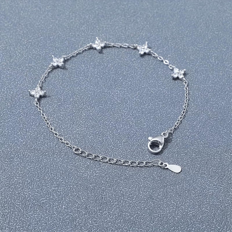 SHINYY Dainty Clover Choker Bracelet Set for Women | 18K Gold Plated Cubic Zirconia Necklace and Link Bracelet | Four Leaf Lucky Jewelry for Her (Silver) - Image 5