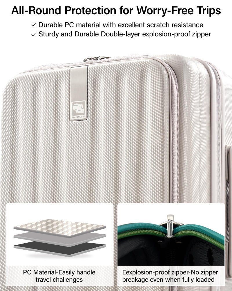 Hanke 26 Inch Expandable Luggage Top Opening Checked Bag Luggage Hard Shell Suitcases with Wheels Lightweight Travel Luggage Heavy Duty Luggage Suitcase with Lock for Woman Men-Ivory White - Image 5