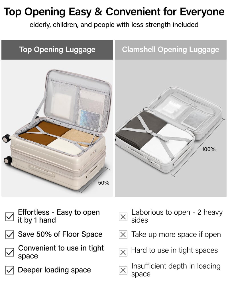Hanke 26 Inch Expandable Luggage Top Opening Checked Bag Luggage Hard Shell Suitcases with Wheels Lightweight Travel Luggage Heavy Duty Luggage Suitcase with Lock for Woman Men-Ivory White - Image 3