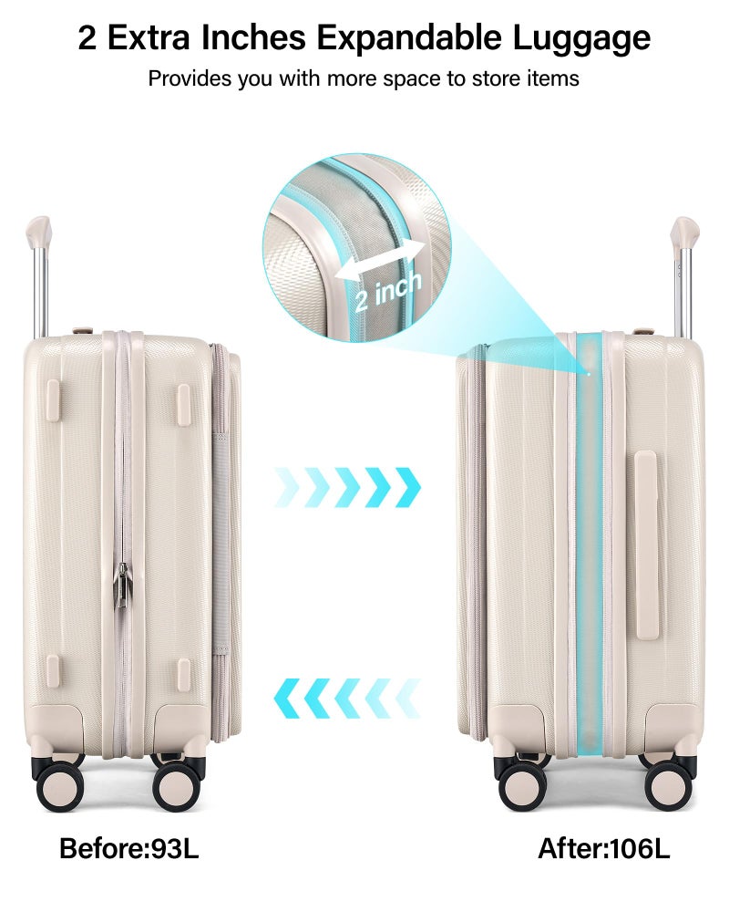 Hanke 26 Inch Expandable Luggage Top Opening Checked Bag Luggage Hard Shell Suitcases with Wheels Lightweight Travel Luggage Heavy Duty Luggage Suitcase with Lock for Woman Men-Ivory White - Image 4